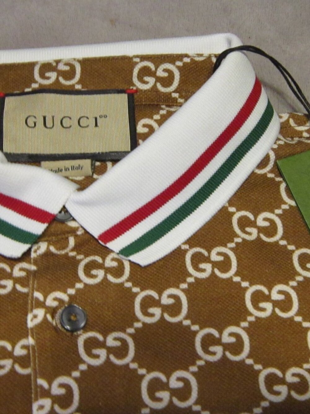 Gucci Monogram GG Polo Shirt NEW w/Tag Size Medium Brown & Ivory
